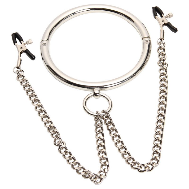 Stainless Steel Chrome Slave Collar with Nipple Clamps - Click Image to Close