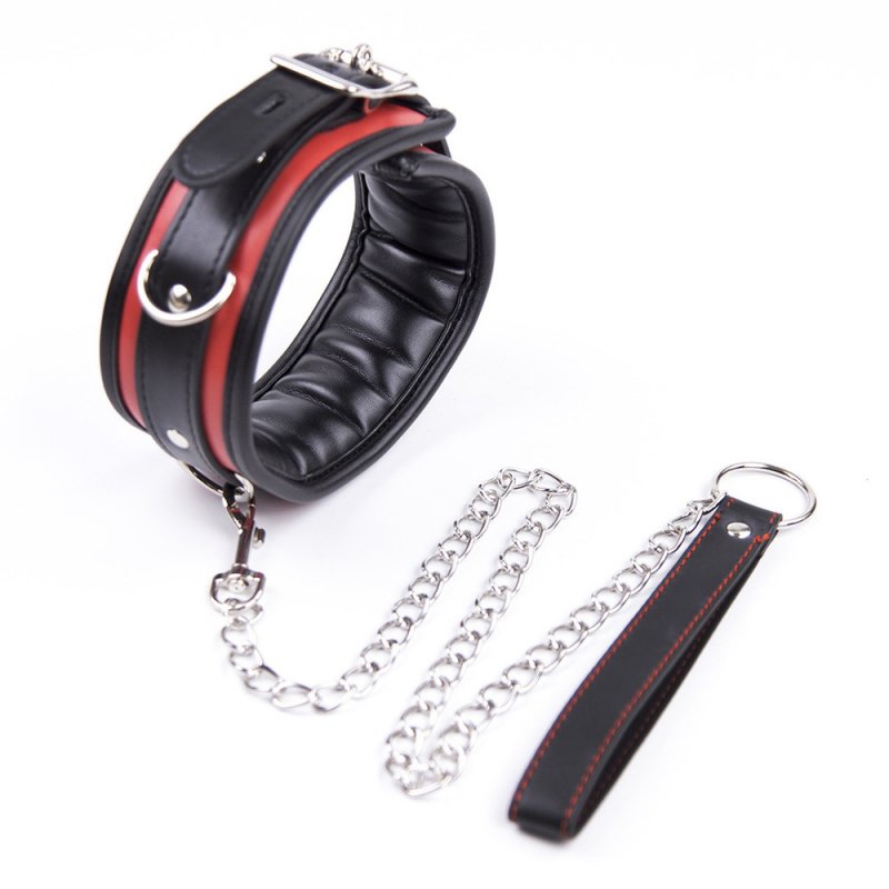 Black And Red Thick D Ring Neck Collar - Click Image to Close