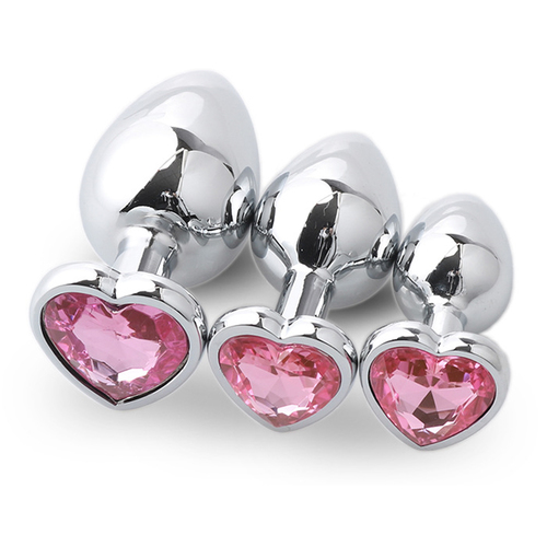Heart Jeweled Stainless Steel Butt Plug - Silver - Click Image to Close