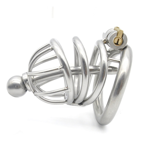 Bent Ring Chastity Cage with Metal Urethral Plug - Click Image to Close