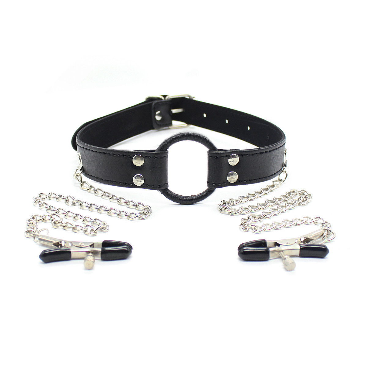 O-Ring Gag with Nipple Clamps - Click Image to Close