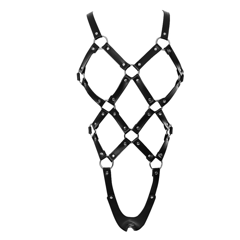 Open Breast Leather Body Harness - Click Image to Close