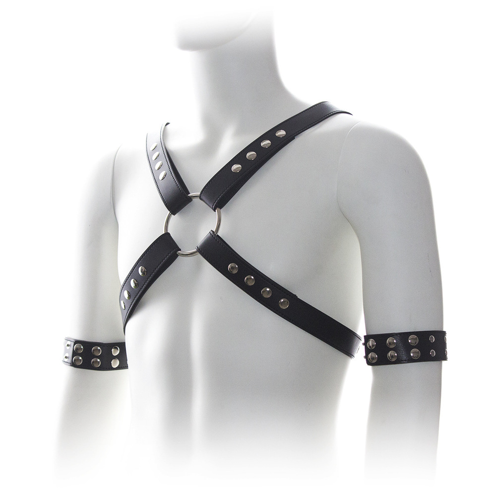 Male Chest Harness With Arm Cuffs - Click Image to Close