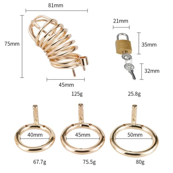Gold Metal Chastity Cage Device(3 Rings)