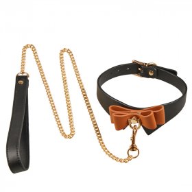 Exquisite Leather Neck Collar With Bow