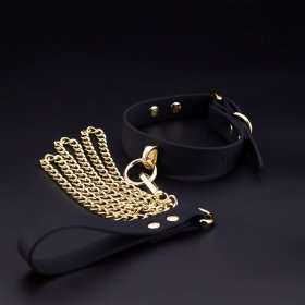 Luxury Black Silicone Collar with Gold Leash
