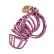 Gold/DarkPink Metal Chastity Cage Device(3 Rings)