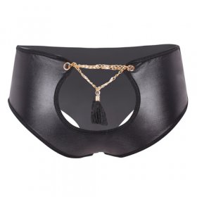 Adult Faux Leather Back Hollowed-out Briefs