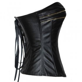 Classic Leather Gold Zipper Overbust Tights Corset
