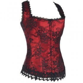 Retro Halter Floral Lace Bustiers Corset With G-string