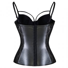 Hot Concentrated Shape Faux Leather Spliced With Lace Corset