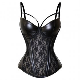 Hot Concentrated Shape Faux Leather Spliced With Lace Corset