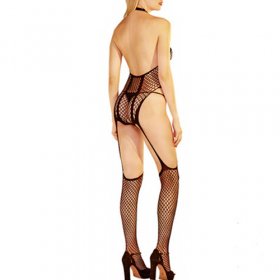 New Hollowed-out Fishnet Crotchless Teddy With Stockings
