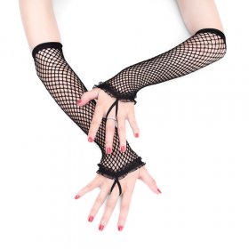 Sexy Black Lace Trim Fishnet Gloves