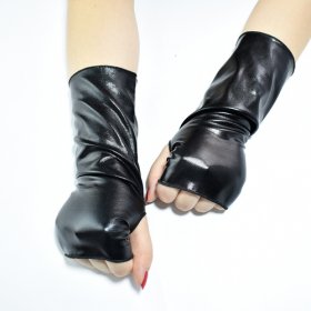 Short Patent Leather Dancing Fingerless Gloves