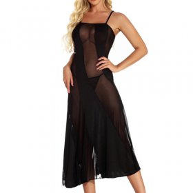 Pure Black Transparent Strappy Long Nigth Dress