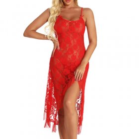 Hot Selling Rose Lace Slashed Long Dress Nightdress