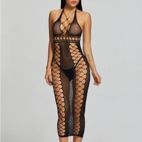Alluring Hot Transparent Long Fishnet Dress
