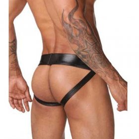 Black Faux Leather Assless Panty