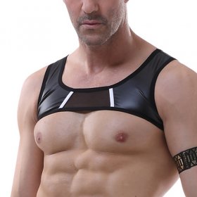 New Sexy Mesh Faux Leather Vest For Men
