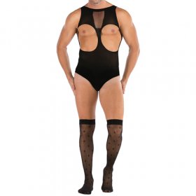 Hot Sleeveless Cupless Men Mesh Teddy With Stockings