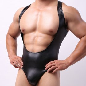 Powerful Men Patent Leather Cupless One-pieces