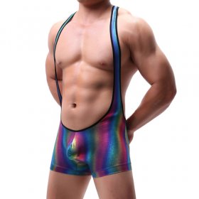 Elastic Rainbow Strappy One Piece Suit For Men