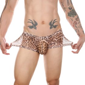 Men Sexy Transparent Leopard Mesh Boxers Briefs