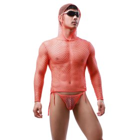 Men Long Sleeved Mesh Hoody With Bandaged Panty Suit