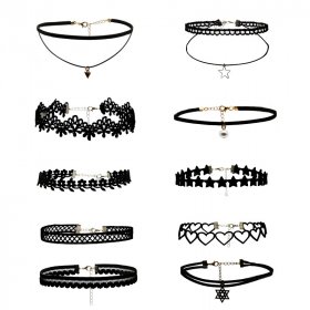 N302 10pcs Black Floral Lace Collar Gothic Necklace