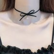 N326 Black Bow Suede Collar With Pearl