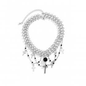Cross Tassel Layered Choker Necklace