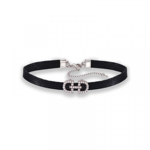 Rhinestone Double "D" Woven Leather Collar