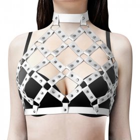 Criss Cross Riveted Leather Halter Top