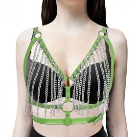 Women's Body Harness Leather Vest With Bra Chain