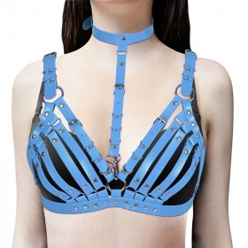 Women's Leather Vest Bra Harness With Collar