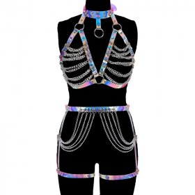 Women Laser Leather Suit Bra Chain Body Bondage