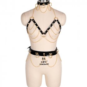 Gothic Halter Bra Chain Waist Belt Suit