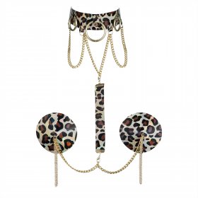 O Ring Tassel Leopard Choker Nipple Cover