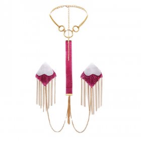 Rose Square Sequin Tassel Nipple Cover With Metal Collar