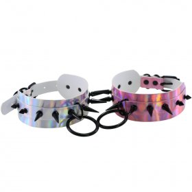 Double Layer PU Leather Black Nail Collar - Laser