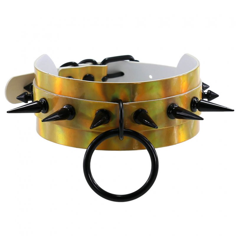 Double Layer PU Leather Black Nail Collar - Laser