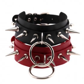 Double Layer PU Leather Silver Nail Collar