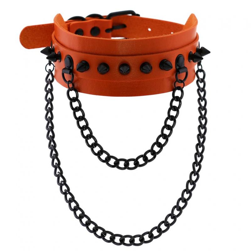 Rivet Collar With Double Black Chain