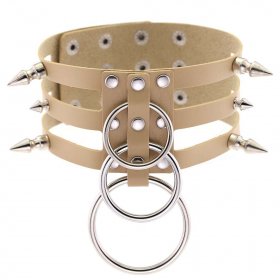 Three-row Silver-ring Rivet Spiked Collar