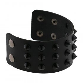 Three-row leather studded wide bracelet