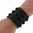 Three-row leather studded wide bracelet