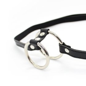 Bondage Boutique Double Ring Steel Cock Ring With Strap