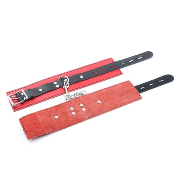 Real Leather Deluxe Red/Black Locking Cuffs
