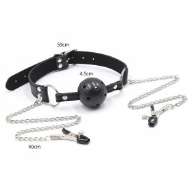 Breatheable Ball Gag with Nipple Clamps